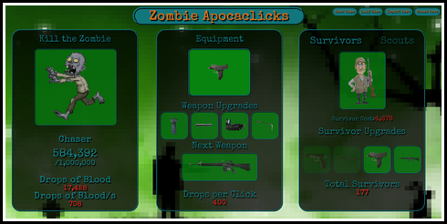 ゾンビを倒すクッキークリッカー系ゲーム　Zombie Apocaclicks