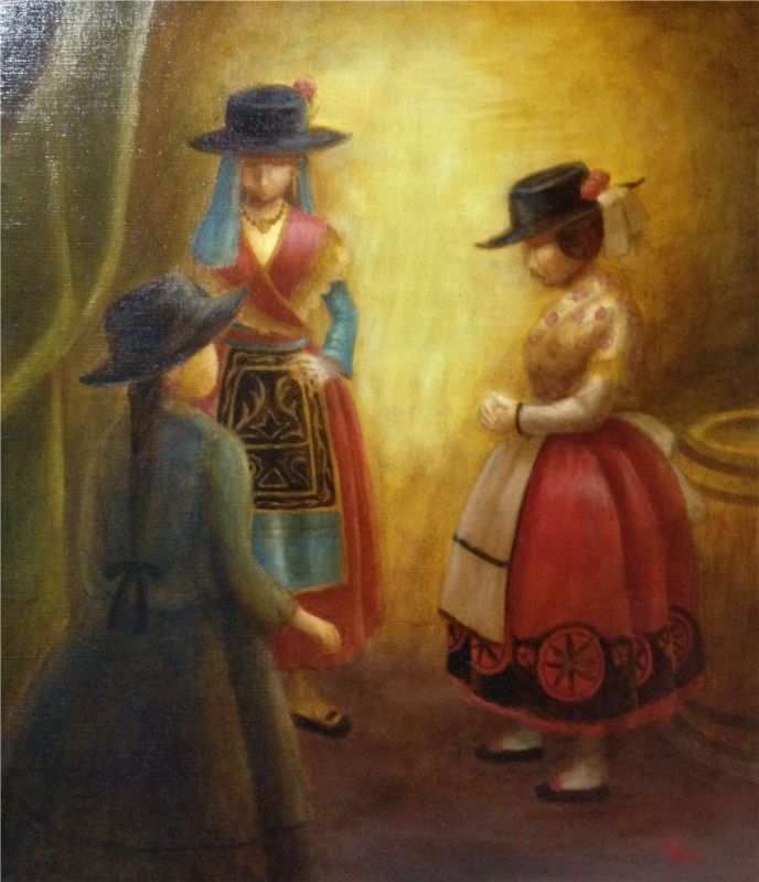 最も優遇 油絵スペインの村 - 絵画/タペストリ